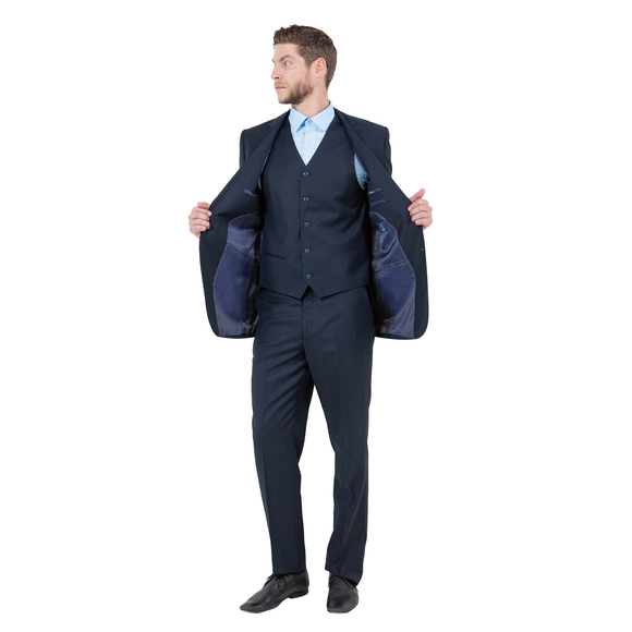 Modern Fit 3pc Wool Mens Suit Set by ZeGarie, Navy - Picture 3 of 6